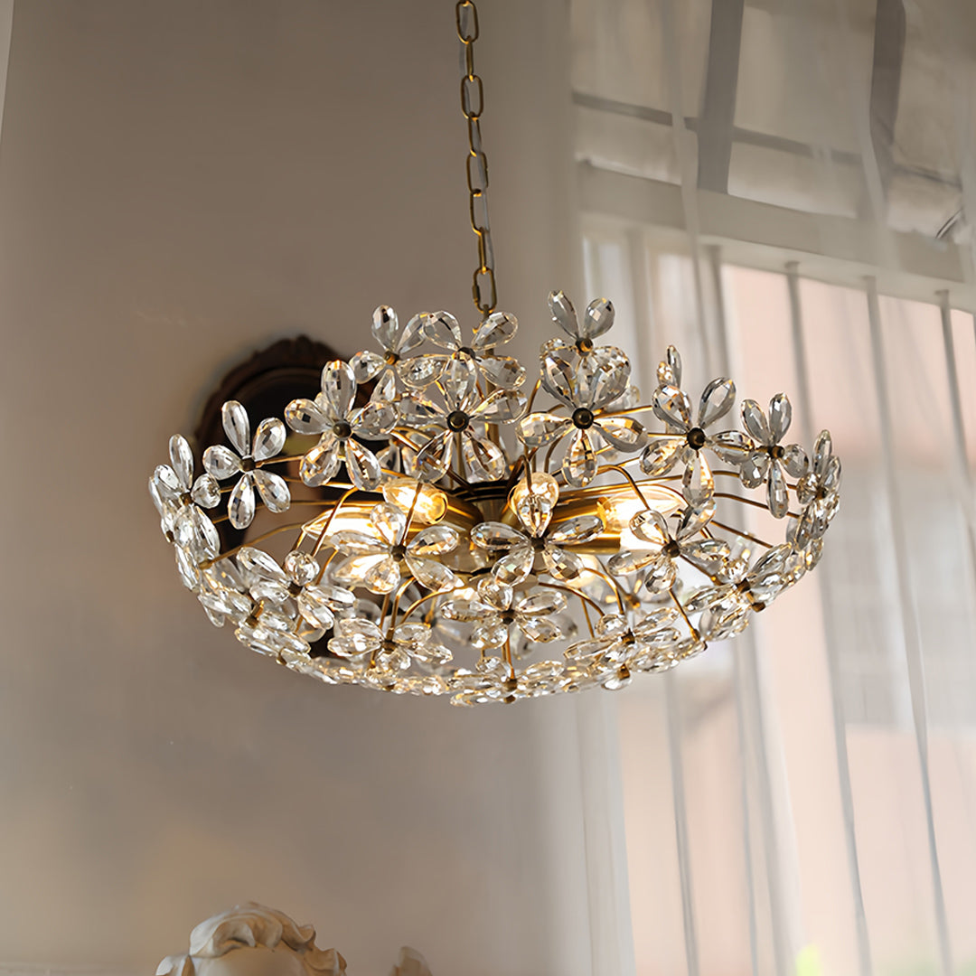 Crystal Flower Chandelier — Iron, French Country, Three-Color Dimming, E14, 45cm / 60cm