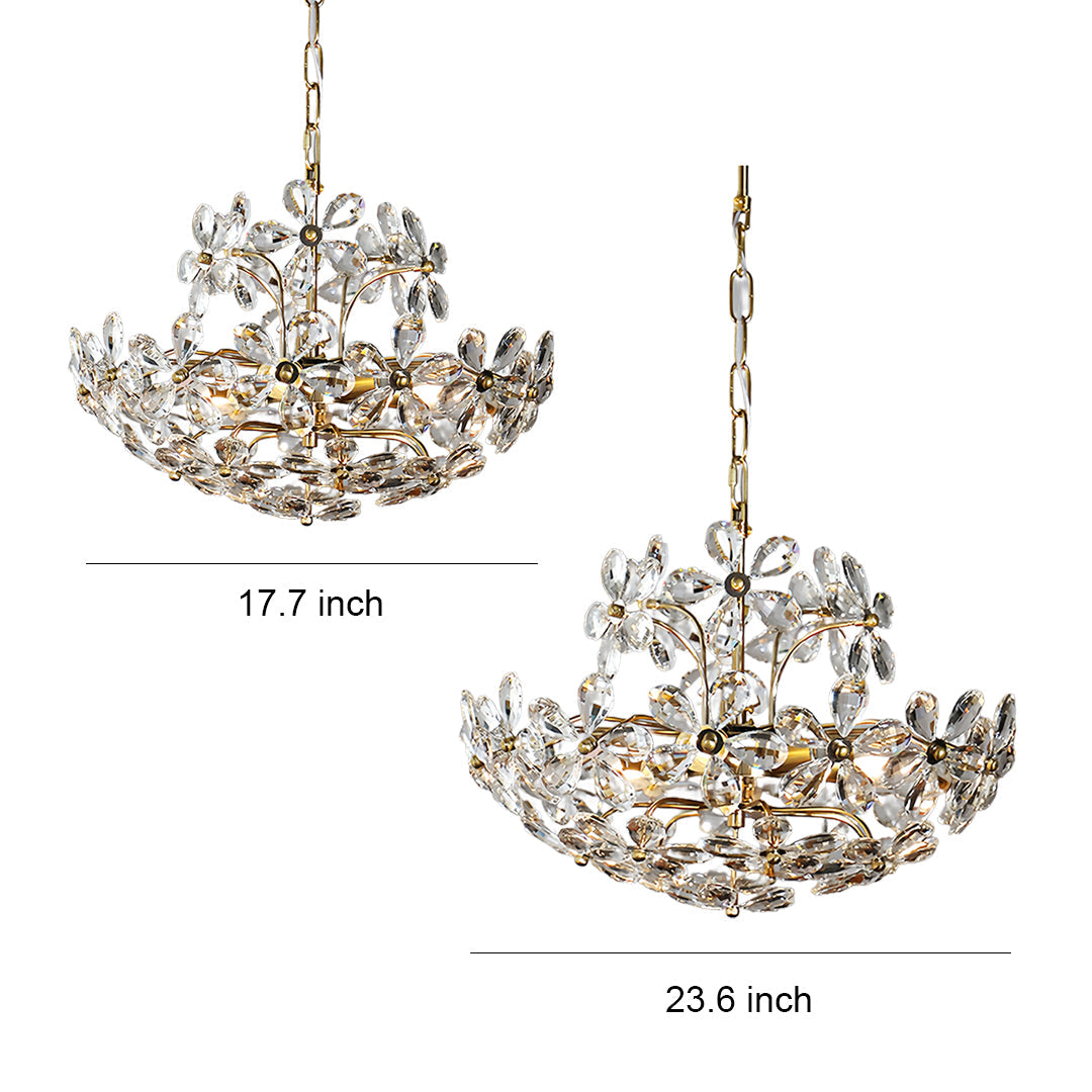 Crystal Flower Chandelier — Iron, French Country, Three-Color Dimming, E14, 45cm / 60cm