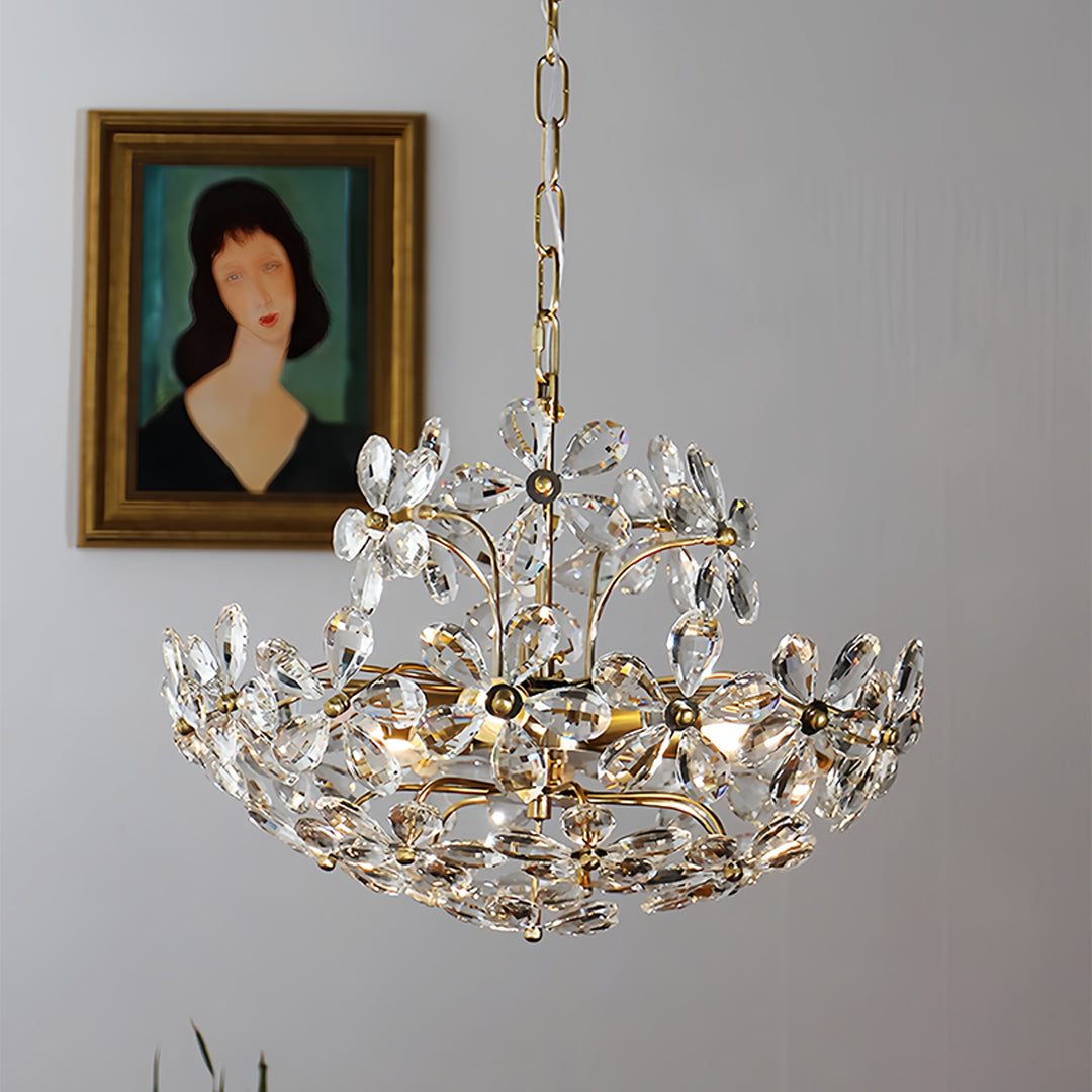 Crystal Flower Chandelier — Iron, French Country, Three-Color Dimming, E14, 45cm / 60cm
