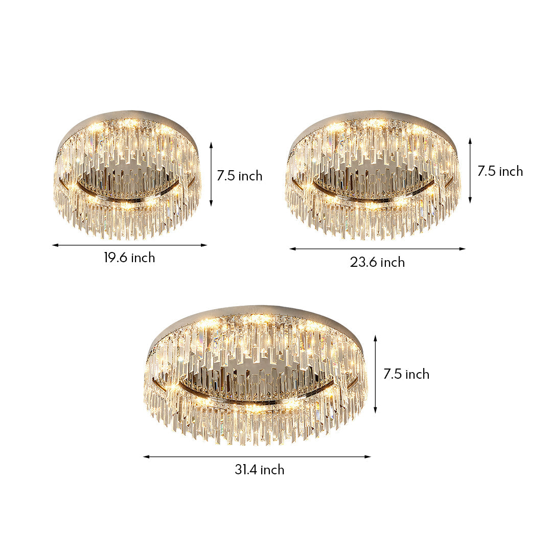 Minimalist Round Crystal Flush Mount — Stainless Steel, K9 Crystal, 3-Step Dimming, E14, 19.7"–31.5"
