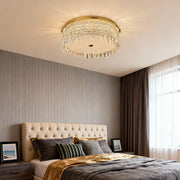 Modern Crystal Flush-Mount Ceiling Light — Champagne Gold Carbon Steel, LED, 3-Step Dimming (3000K/4000K/6000K), 3 Sizes