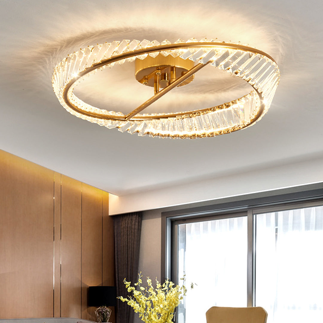 Möbius Ring Flush-Mount Crystal Chandelier — Gold, K9 Crystal, 3-Step Dimming, 54W–90W, 19.7"–31.5"