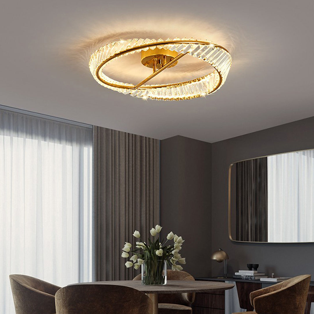 Möbius Ring Flush-Mount Crystal Chandelier — Gold, K9 Crystal, 3-Step Dimming, 54W–90W, 19.7"–31.5"