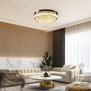 Round Crystal Flush-Mount Chandelier — Gold Stainless Steel, 55W LED, Four-Mode Dimming, 19.69"