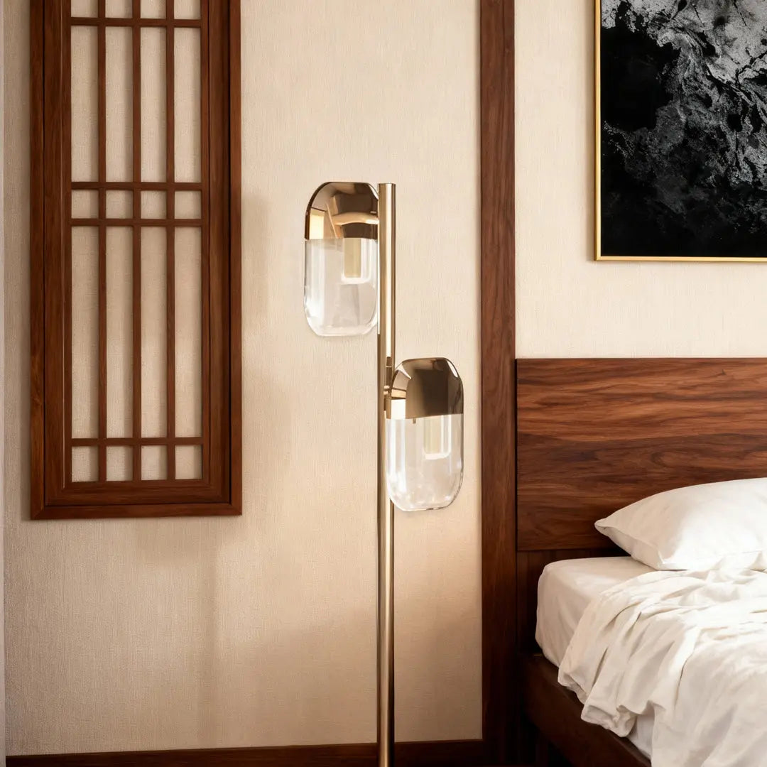 Modern Minimalist Crystal Floor Lamp with Aluminum Metal Design Luxe