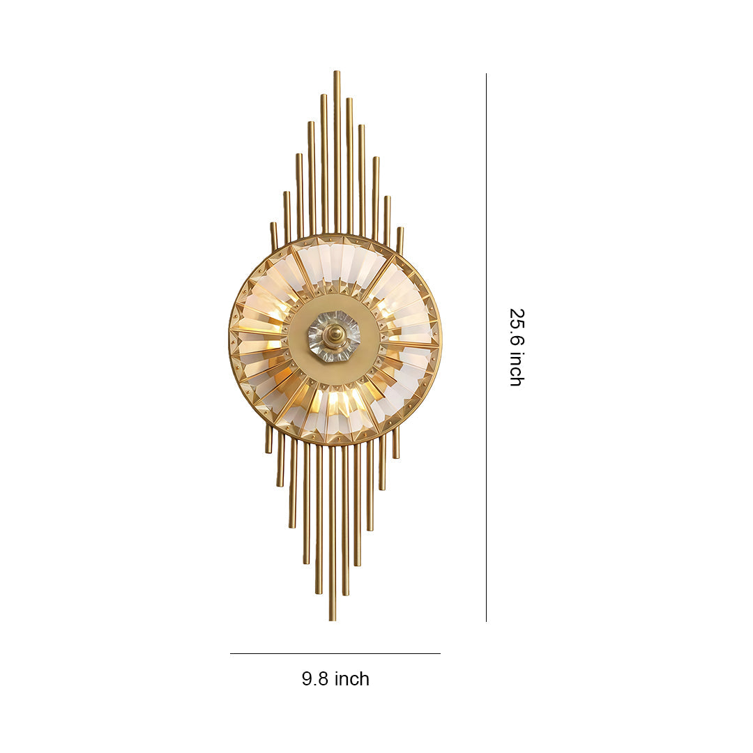 Crystal Diffused Wall Sconce — Brass-Tone Stainless Steel, Cut Crystal, E14, Hardwired, 25.6"