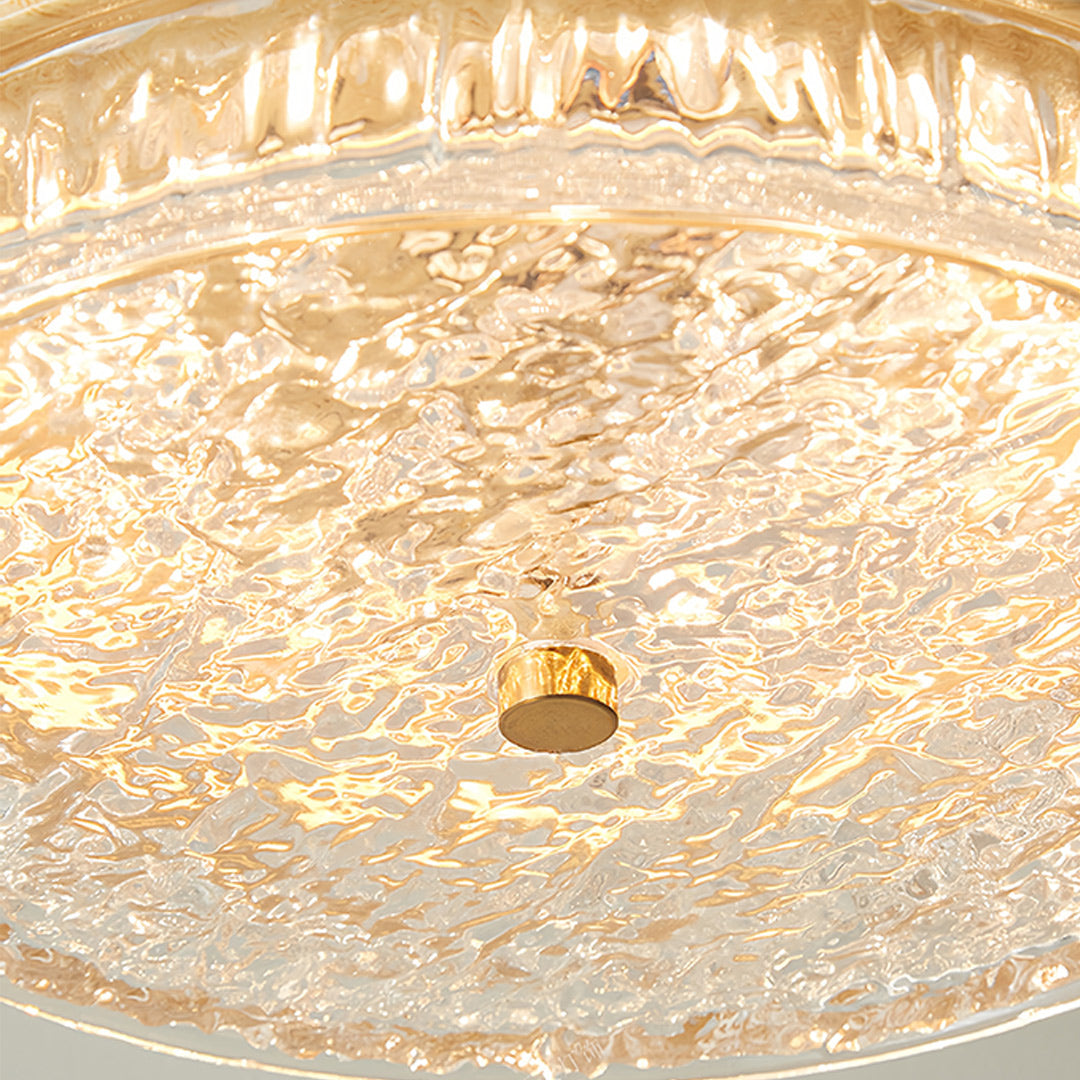 Vintage Round Flush-Mount Ceiling Light — Wood-Grain Iron & Glass, 48W–54W, Three-Color Dimming
