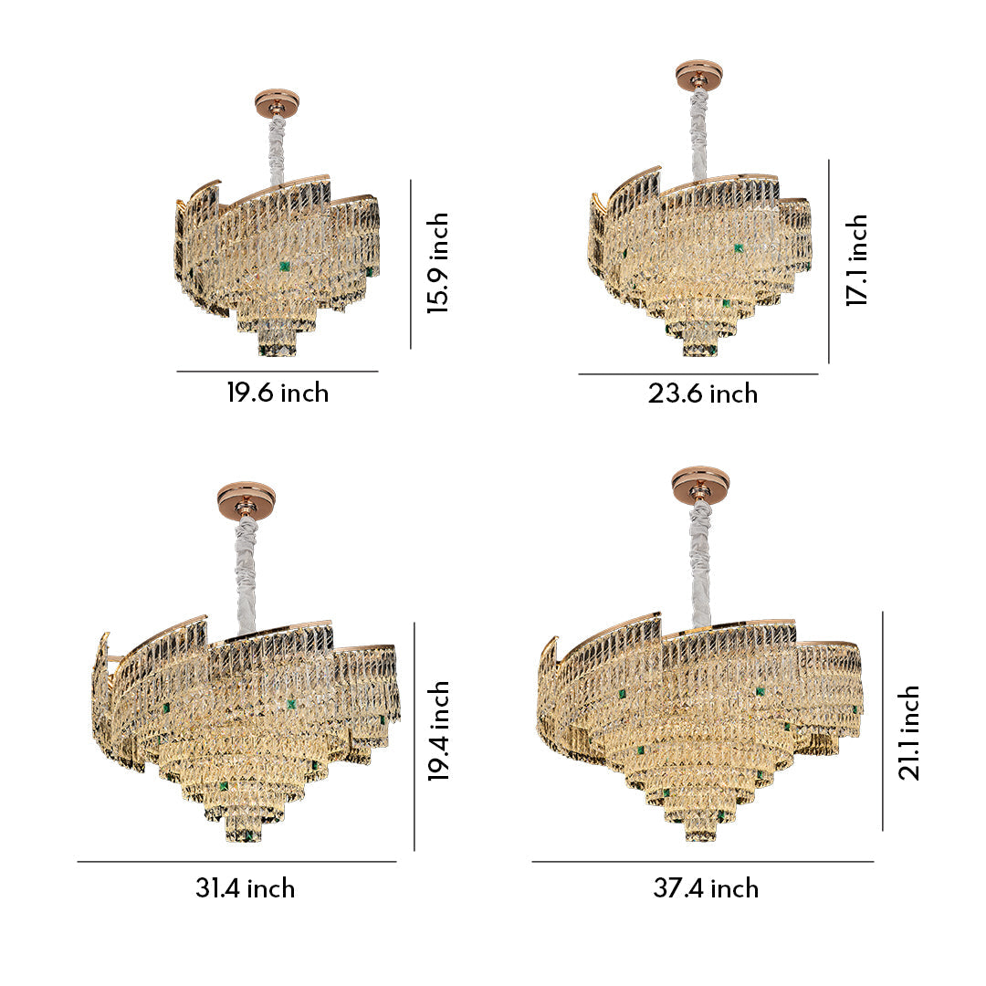 Crystal Pendant Chandelier — Champagne Gold-Plated Carbon Steel, Three-Color Dimming, LED, Adjustable Hanging Length