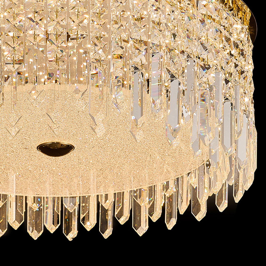 Modern Crystal Flush-Mount Ceiling Light — Champagne Gold Carbon Steel, LED, 3-Step Dimming (3000K/4000K/6000K), 3 Sizes