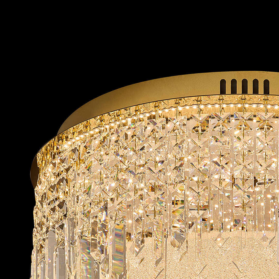 Modern Crystal Flush-Mount Ceiling Light — Champagne Gold Carbon Steel, LED, 3-Step Dimming (3000K/4000K/6000K), 3 Sizes
