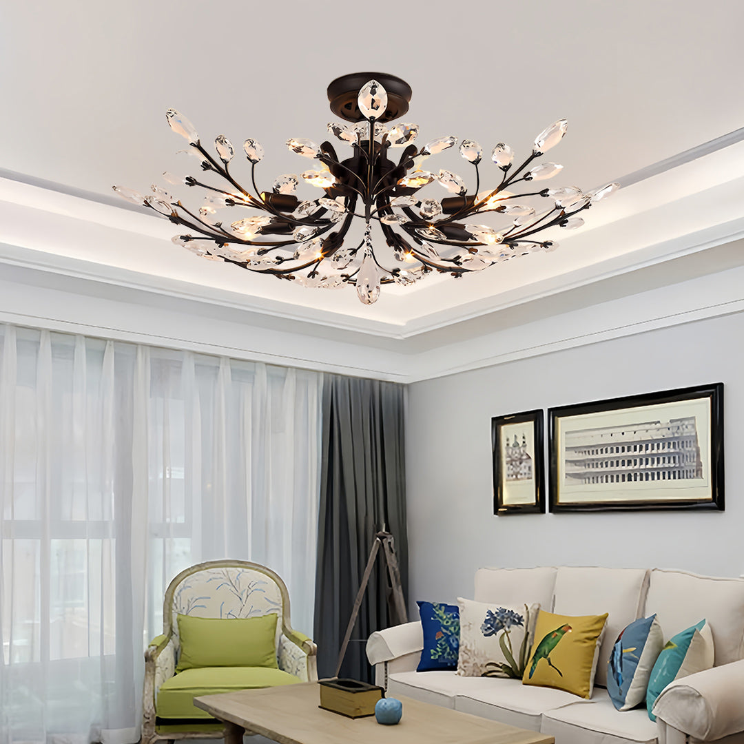 American Leaf Chandeliers: Crystal Semi-Flush Ceiling Lights