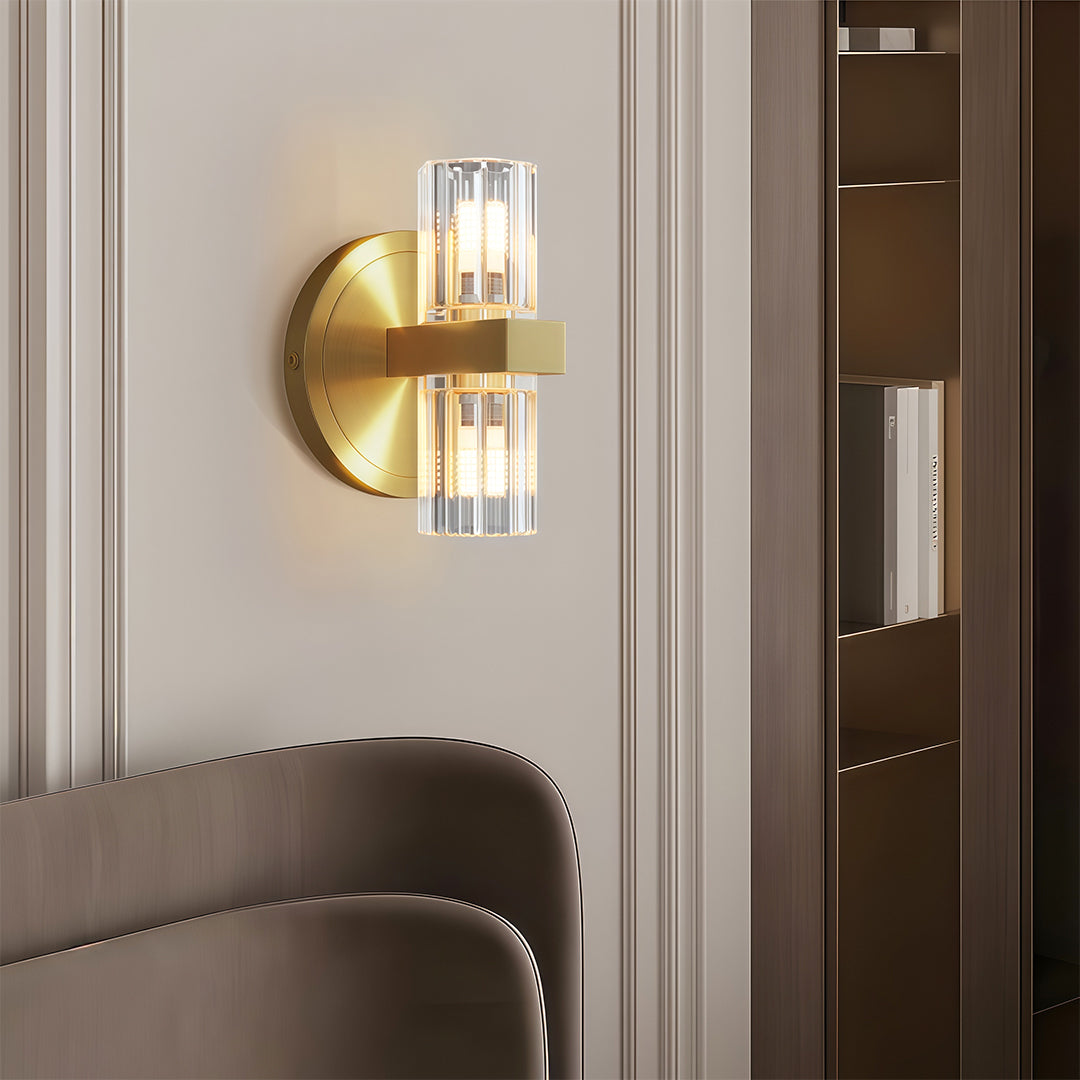 Modern Crystal Wall Sconce — Copper Frame, Dual-Light, G4, 4.72" × 7.87"