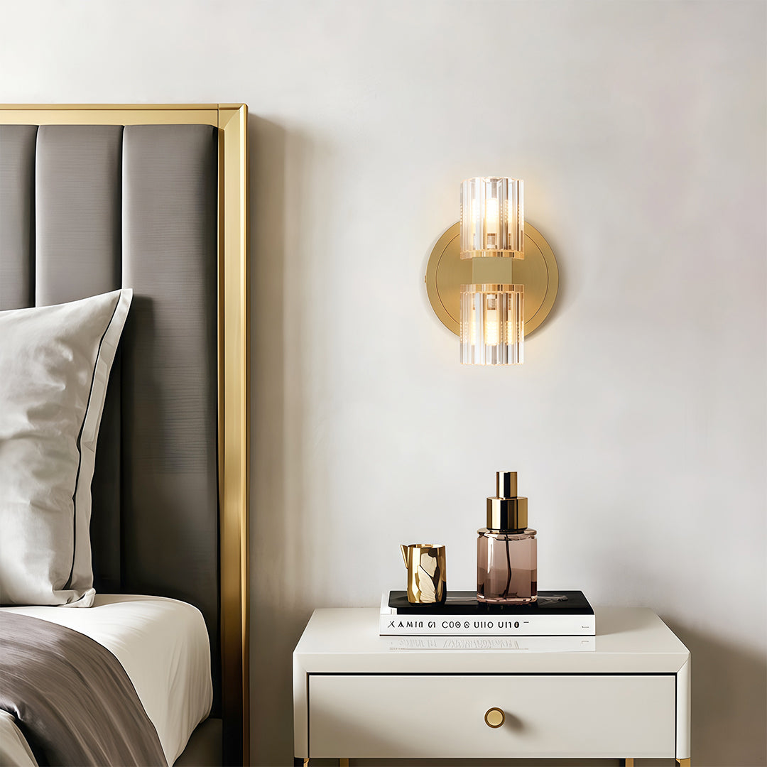 Modern Crystal Wall Sconce — Copper Frame, Dual-Light, G4, 4.72" × 7.87"