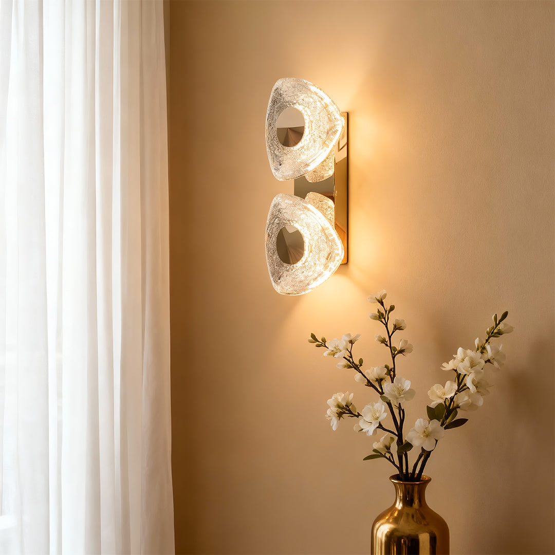 Minimalist Crystal Wall Sconce — Gold Aluminum, Three-Color Dimming (3000K/4500K/6000K), Single or Double Head