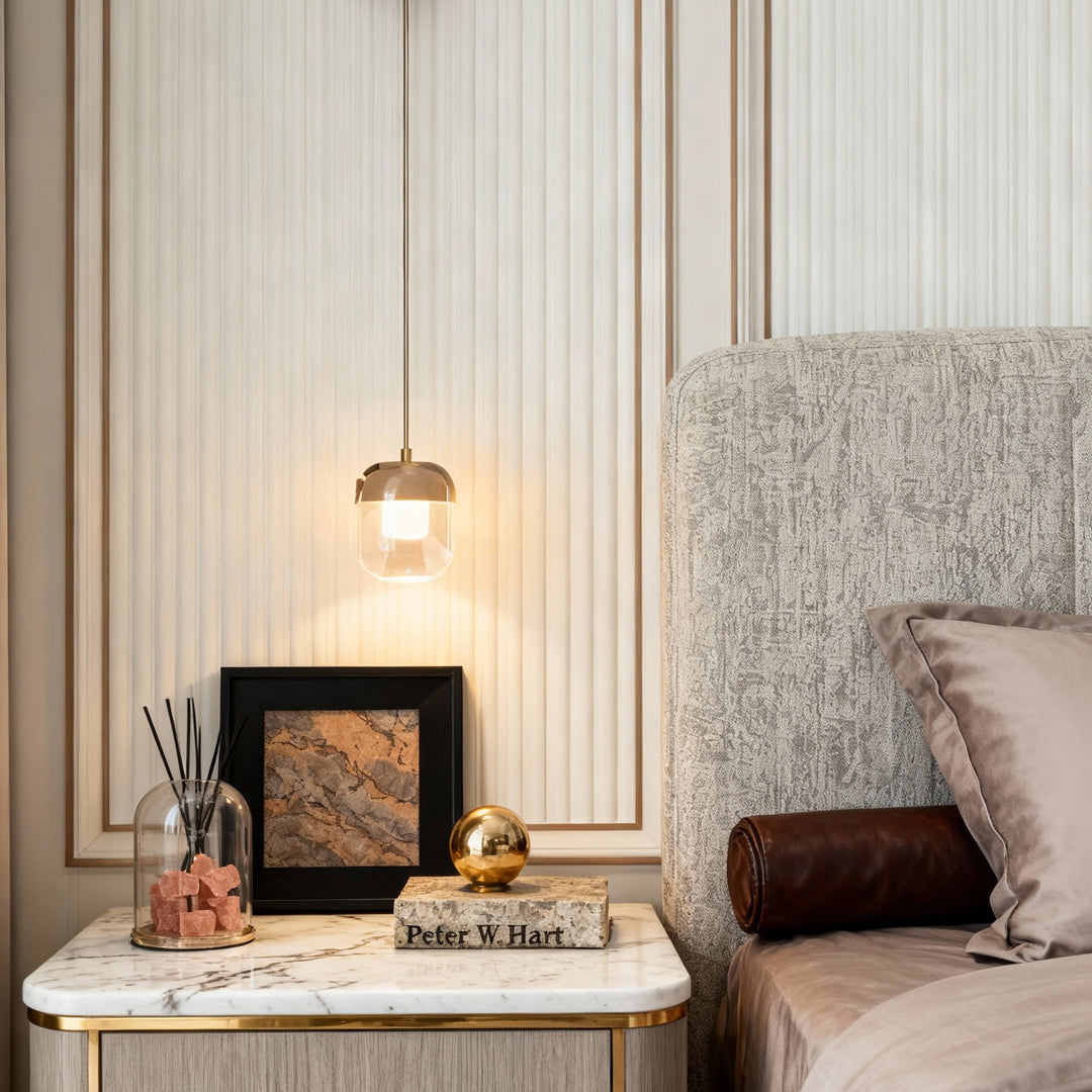 Minimalist Crystal Pendant Light — Aluminum, Terracotta Gold, 1-Light, 3-Step Dimming (3000K/4500K/6000K), 78.7" Adjustable Chain