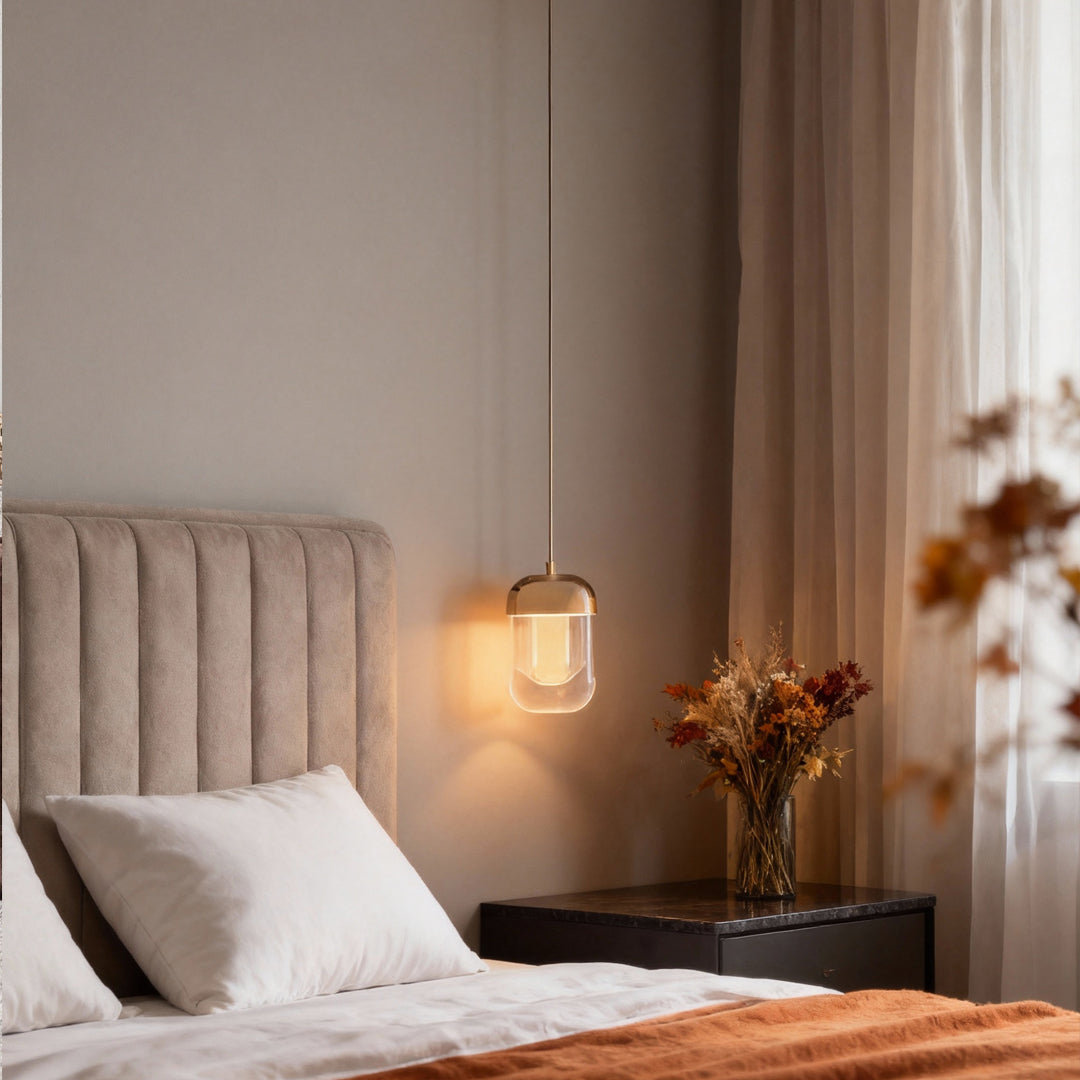 Minimalist Crystal Pendant Light — Aluminum, Terracotta Gold, 1-Light, 3-Step Dimming (3000K/4500K/6000K), 78.7" Adjustable Chain