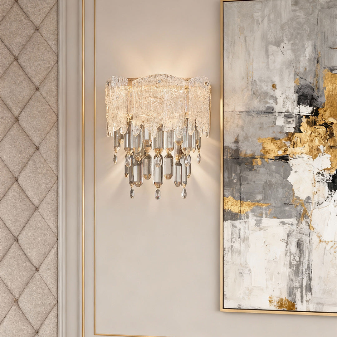Crystal Wall Sconce — Champagne Gold Carbon Steel, LED, 10W, Three-Color Dimming (3000K/4000K/6000K), 31.5" Adjustable Rope