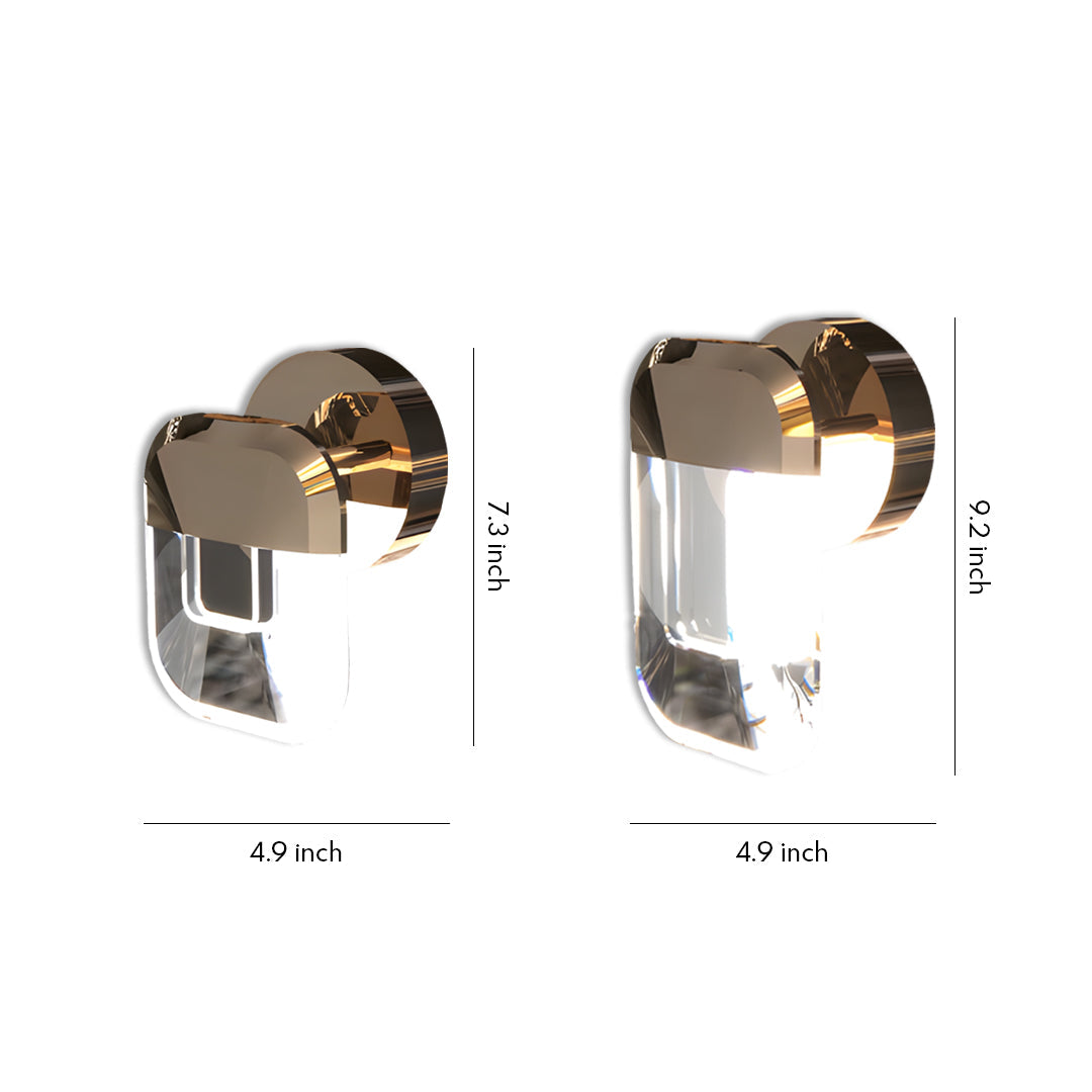 Modern Crystal Wall Sconce — Gold Aluminum, LED, 3-Step Dimming, Single or Double Head