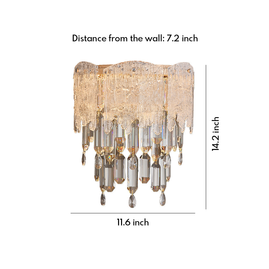 Crystal Wall Sconce — Champagne Gold Carbon Steel, LED, 10W, Three-Color Dimming (3000K/4000K/6000K), 31.5" Adjustable Rope