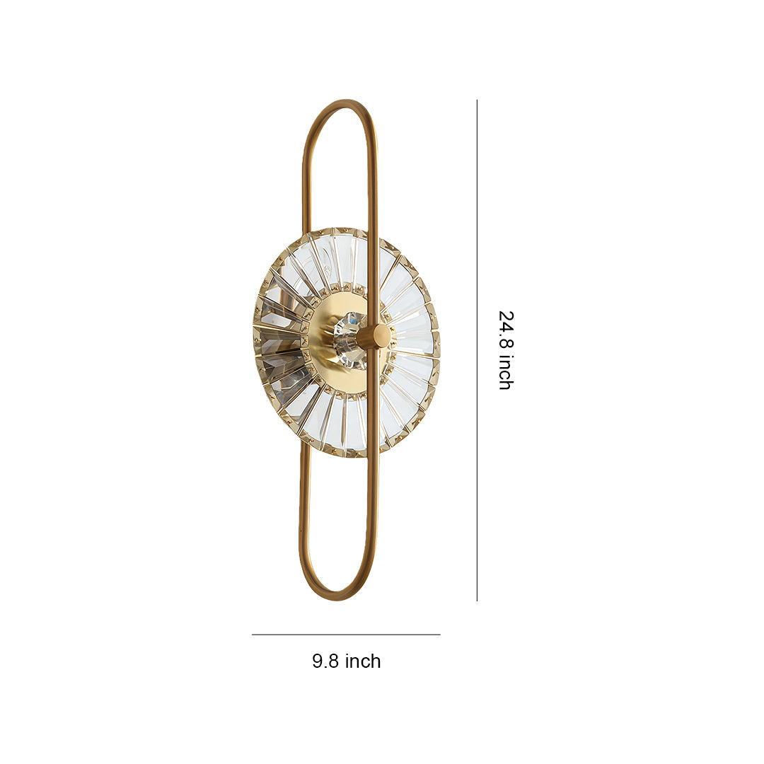 Vertical Crystal Wall Sconce — Gold Iron Frame, E14, Hardwired, 24.8" Minimalist