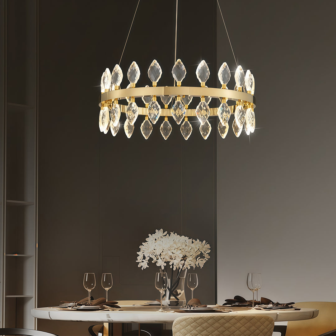 Italian-Style Crystal Ring Chandelier — Gold Iron, Multi-Layer, 3-Step Dimming, 23.6"–55.12"