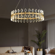 Italian-Style Crystal Ring Chandelier — Gold Iron, Multi-Layer, 3-Step Dimming, 23.6"–55.12"