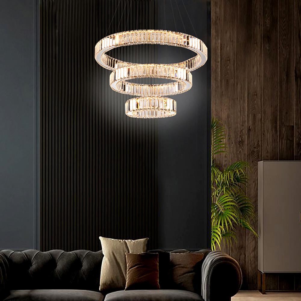 Modern 3-Tier Pendant Chandelier with Chrome Crystal Finish