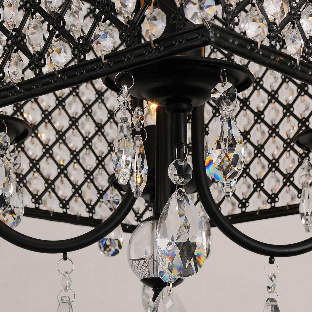 Square Electroplated Metal and Glass LED Chandelier — Chrome / Black, 16" Modern