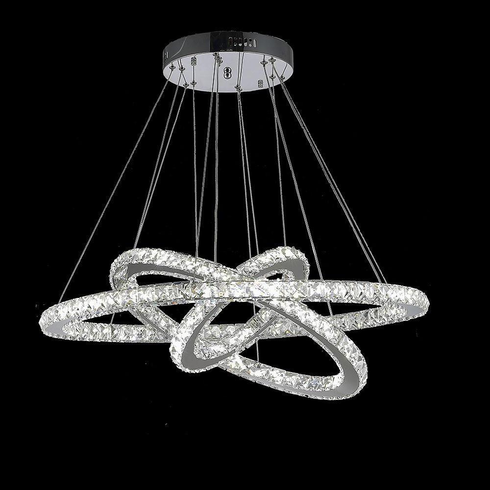Interwoven Geometric Ring Crystal Chandelier — Chrome, Dimmable LED, 3000K/6000K, Remote Control, 28"