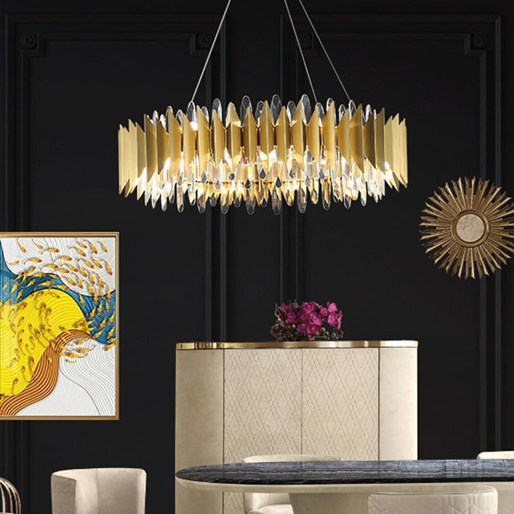 Round Crystal Chandelier — Stainless Steel, LED, 3000–5400K, 8- or 12-Light