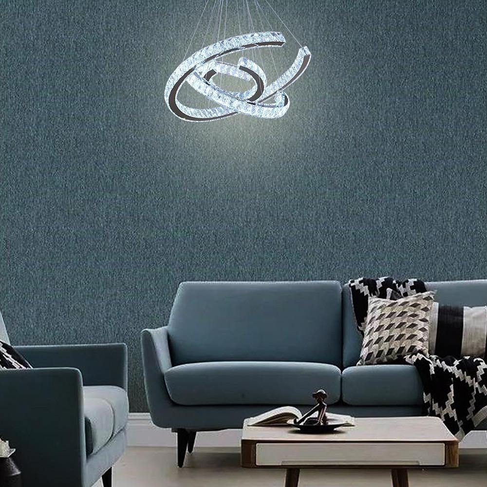 Crystal Wave Chandelier — Stainless Steel, 3-Light LED, 24" Wide, Adjustable 39" Cord