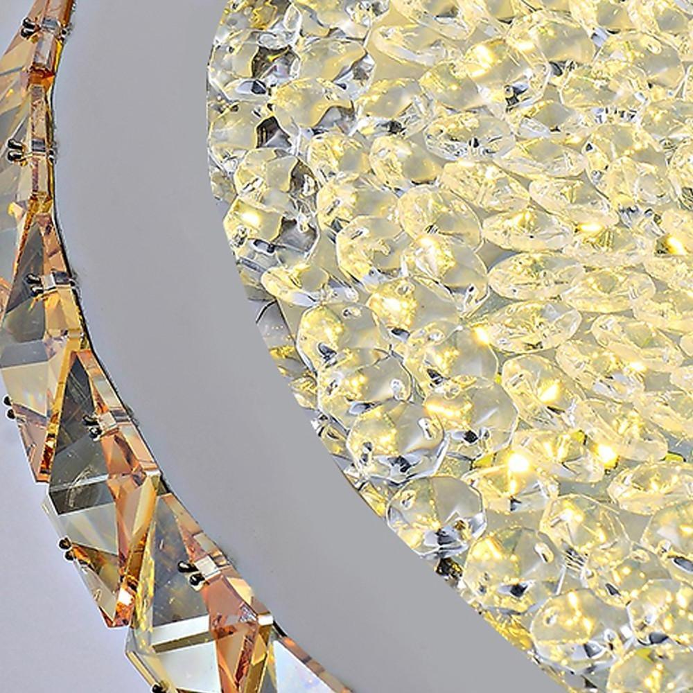 16" Modern Crystal Flush-Mount Ceiling Light — Antique Painted Metal, LED, Three-Step Dimming, 20W