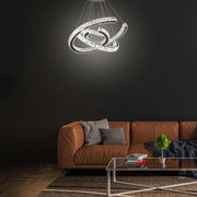Crystal Wave Chandelier — Stainless Steel, 3-Light LED, 24" Wide, Adjustable 39" Cord