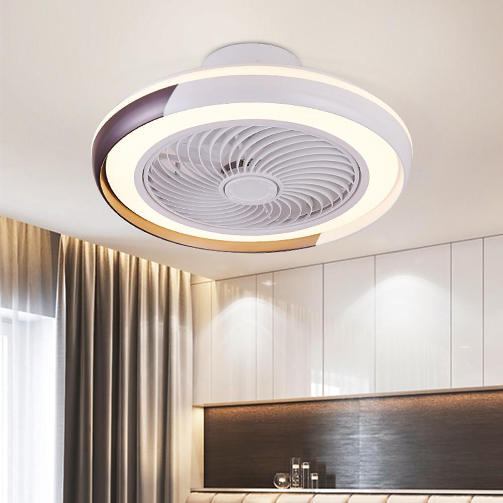 Modern Round Flush Mount Bladeless Ceiling Fan with Dimmable LED Light
