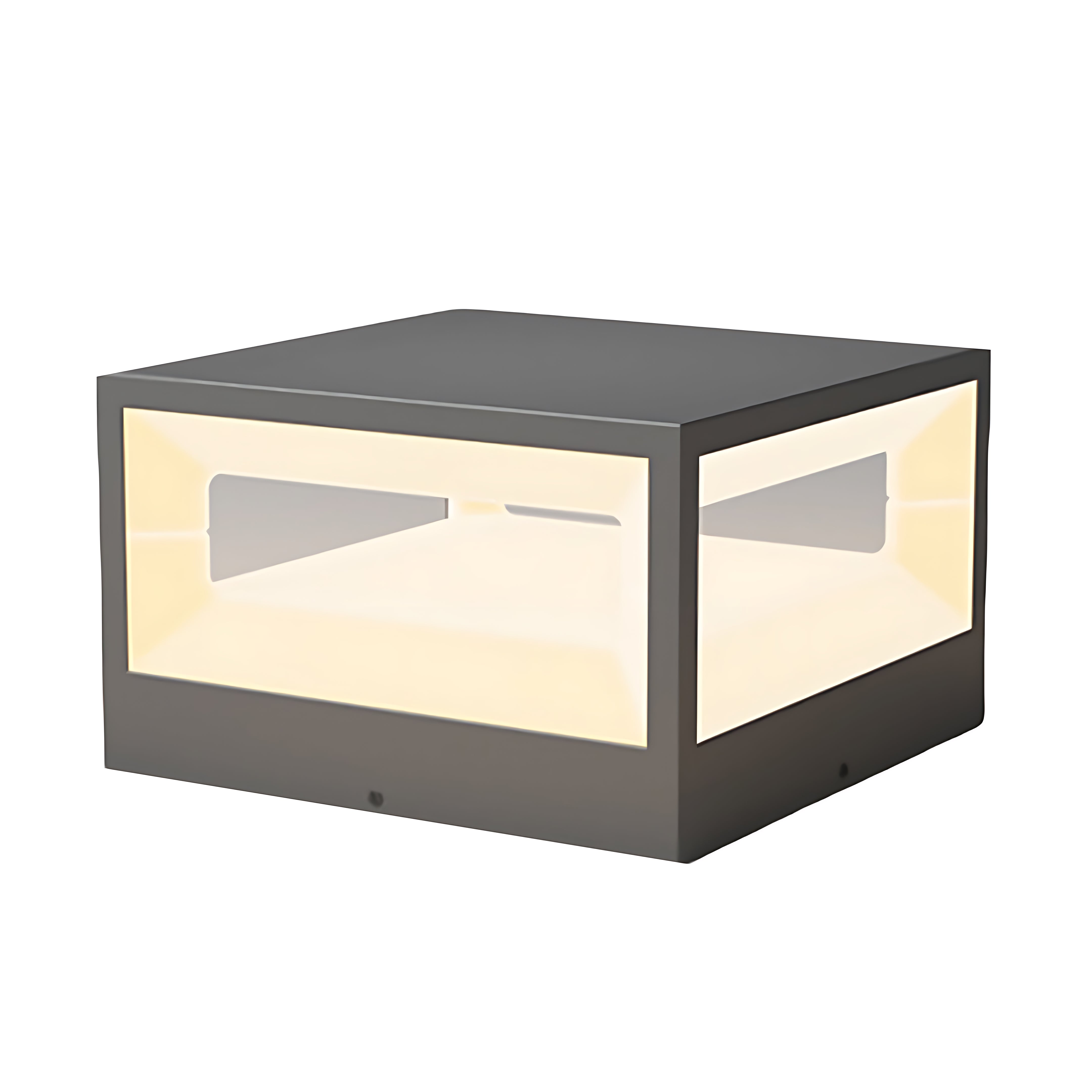 Hollow Square Outdoor Pillar Light — Stainless Steel, LED 3000K, Solar / Hardwired, IP65 Weatherproof