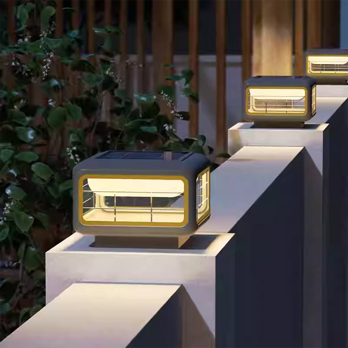 Minimalist Square Outdoor Pillar Light — Stainless Steel & PE, LED, Solar or Hardwired, IP65, 3000K, Multiple Sizes