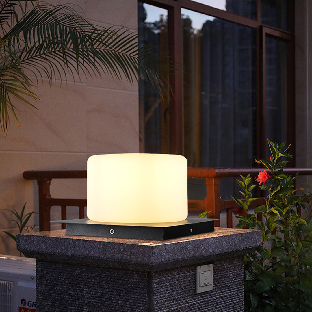 Modern Minimalist Outdoor Pillar Light — Stainless Steel & PE, Sphere / Cube / Cylinder, E27, 5W LED, IP65 Weatherproof