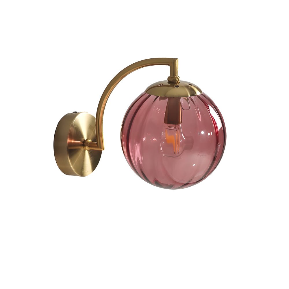 curved arm wall sconce with a single light and ball rib glass shade