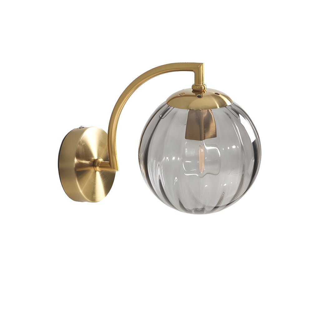 curved arm wall sconce with a single light and ball rib glass shade