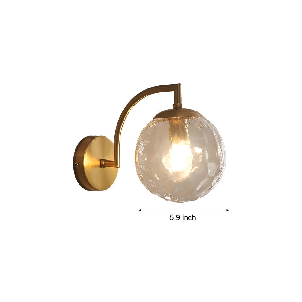 curved arm wall sconce with a single light and ball rib glass shade
