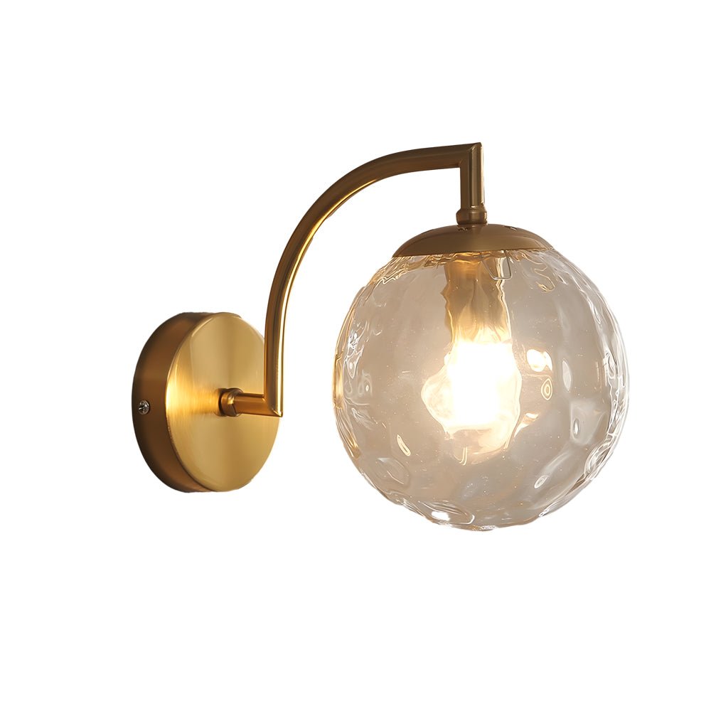 curved arm wall sconce with a single light and ball rib glass shade