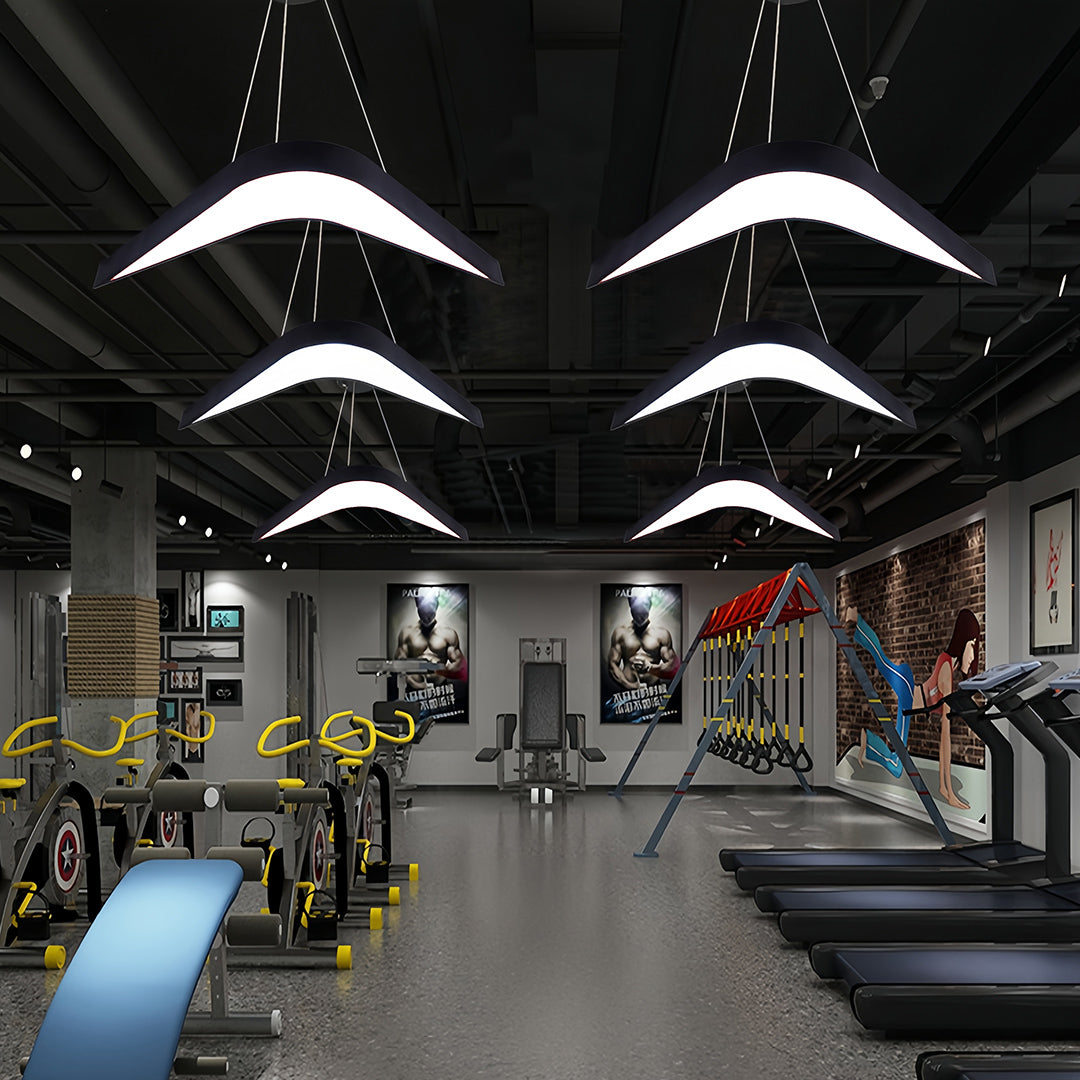 Swallowtail Geometric Chandelier — Black Wrought Iron, White Acrylic, LED, 31.5"–55.1" Dia.