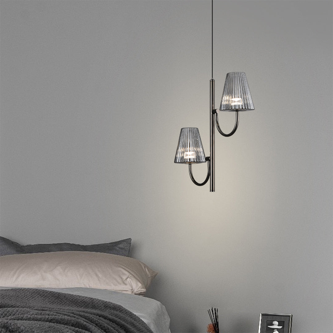 Minimalist Industrial Cone Pendant Light — Pearl Black Aluminum, Ash-Gray Glass, 2- or 3-Light, 12W / 18W, 3-Step Dimming