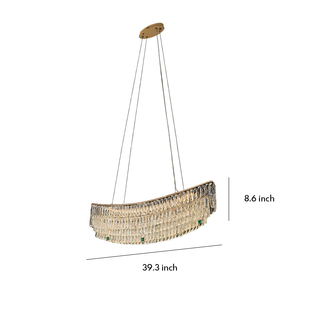 Crystal Pendant Chandelier — Champagne Gold-Plated Carbon Steel, Three-Color Dimming, LED, Adjustable Hanging Length