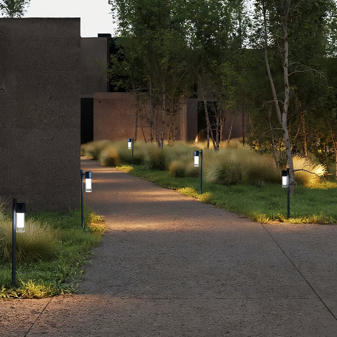 Contemporary Outdoor Path Light — Black Aluminum, Clear Glass, LED Ra90, IP65, Single or Double-Head, 27.6" or 35.4"