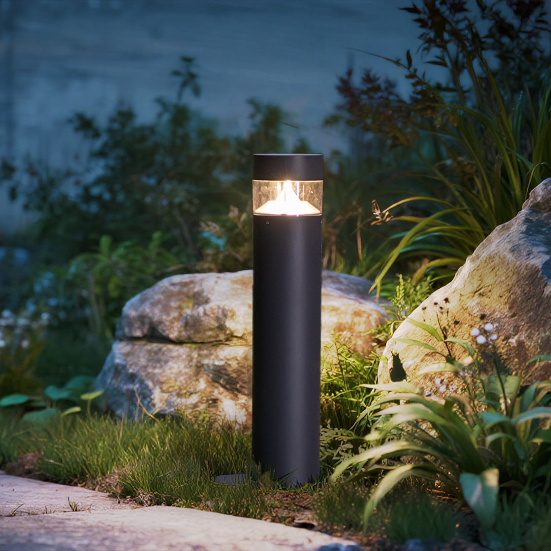 31" Minimalist Outdoor Bollard Light — Die-Cast Aluminum, 8W CREE LED, 3000K, IP65, Flat or Round Top