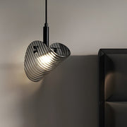 Curved Striped Glass Mini Pendant — Smoke Gray & Black, LED, 3-Step Dimming, 3000K/4500K/6000K
