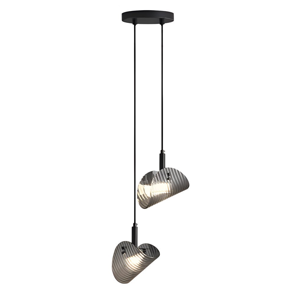 Curved Striped Glass Mini Pendant — Smoke Gray & Black, LED, 3-Step Dimming, 3000K/4500K/6000K