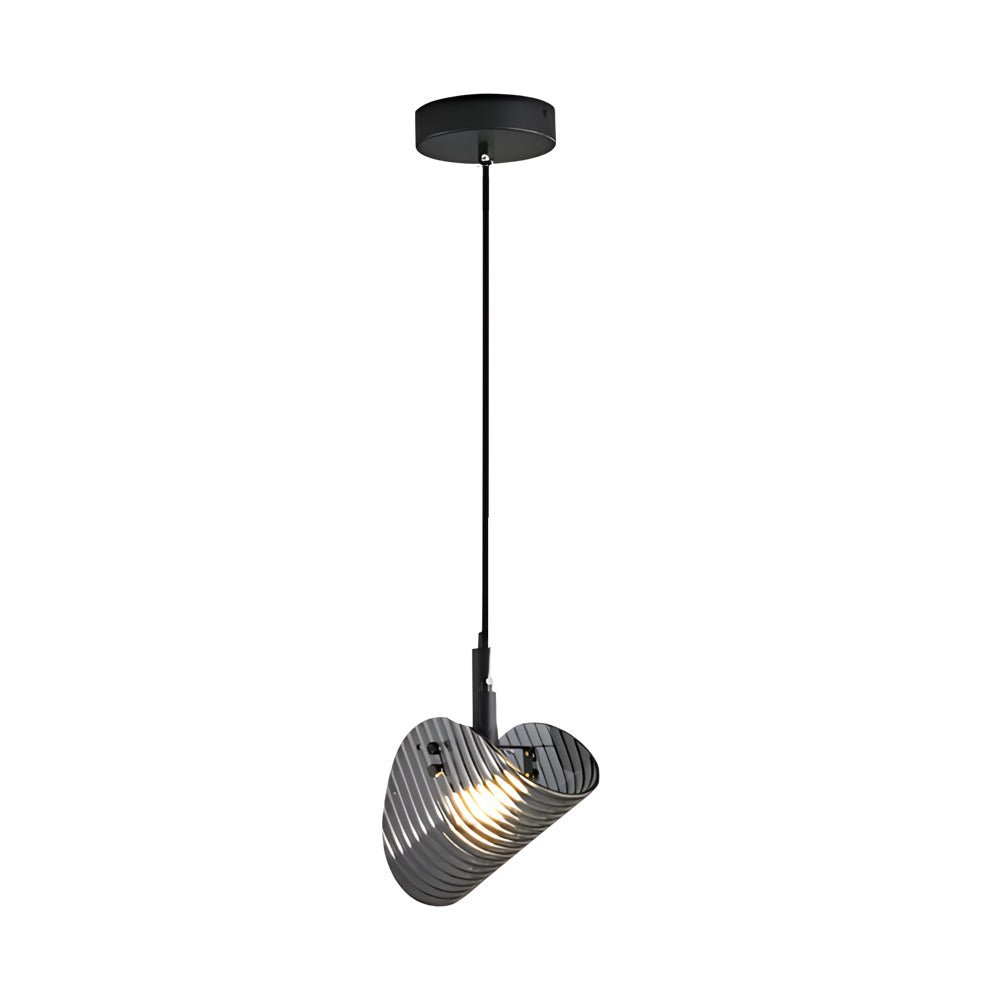 Curved Striped Glass Mini Pendant — Smoke Gray & Black, LED, 3-Step Dimming, 3000K/4500K/6000K