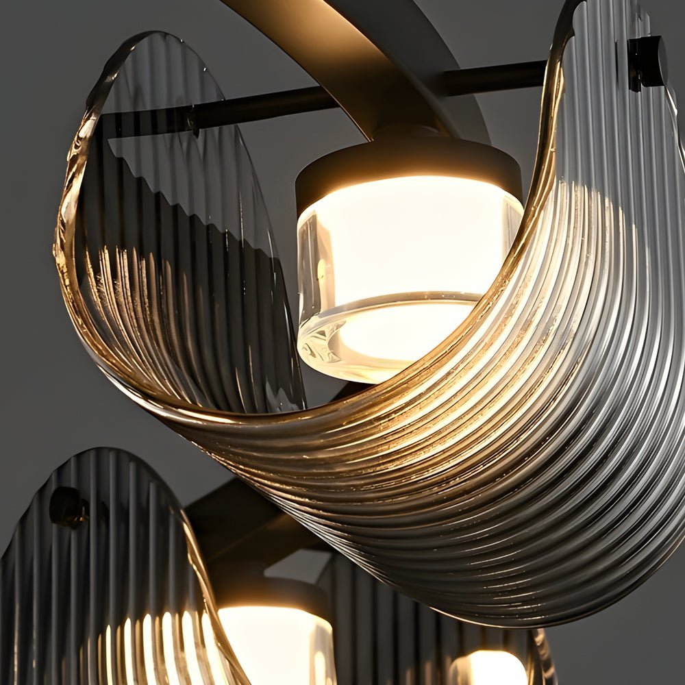 Curved Striped Glass Mini Pendant — Smoke Gray & Black, LED, 3-Step Dimming, 3000K/4500K/6000K